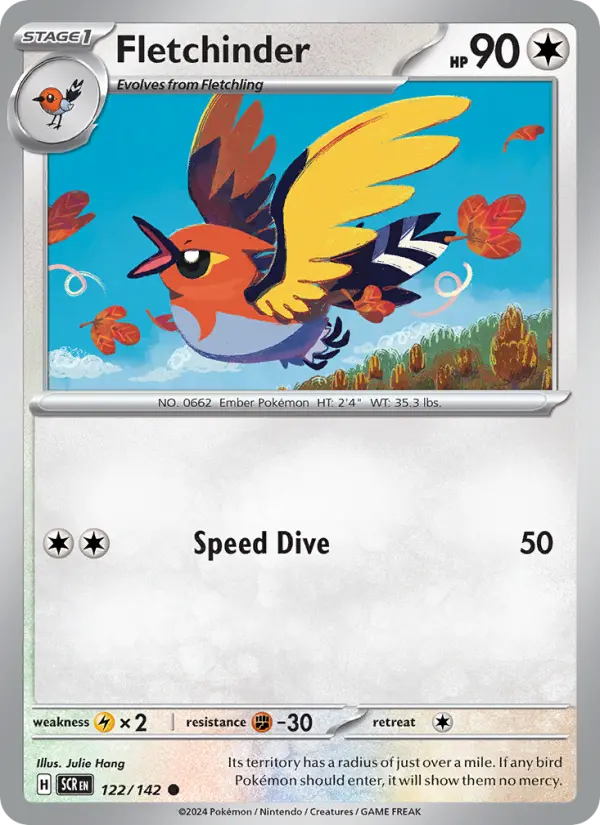 Fletchinder Reverse Holo 122/142 Stellar Crown Pokémon Card