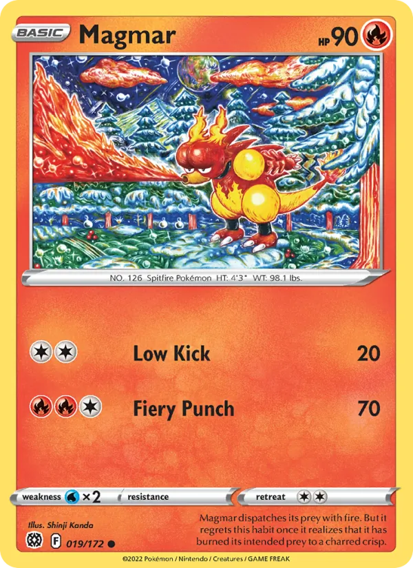 Magmar Reverse Holo 019/172 Brilliant Stars Pokémon Card