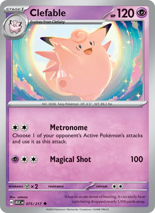 Clefable Reverse Holo 075/217 Ascended Heroes Pokémon Card
