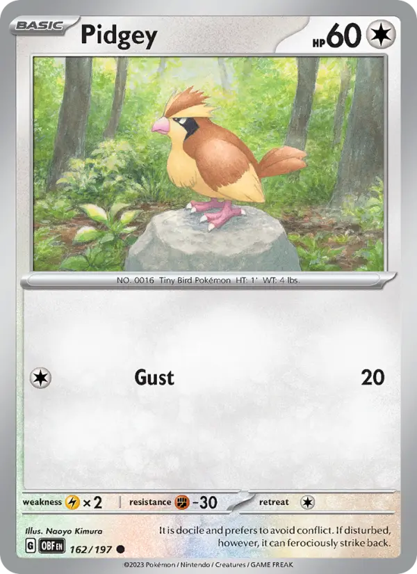 Pidgey Reverse Holo 162/197 Obsidian Flames Pokémon Card