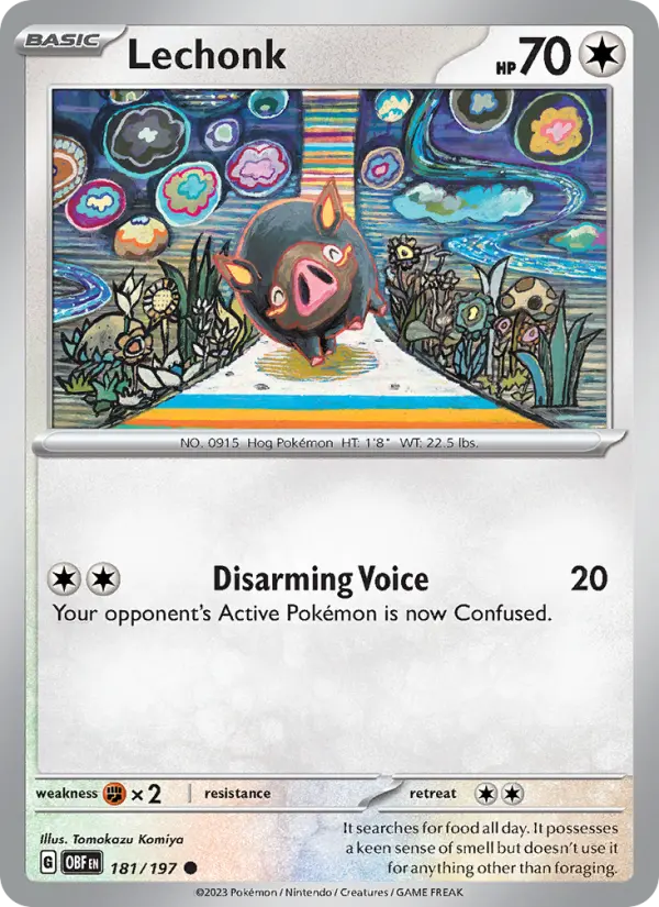 Lechonk Reverse Holo 181/197 Obsidian Flames Pokémon Card