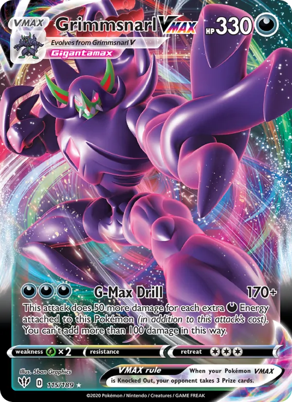 Grimmsnarl VMAX Holo 115/189 Darkness Ablaze Pokémon Card