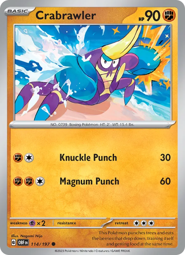 Crabrawler Normal 114/197 Obsidian Flames Pokémon Card