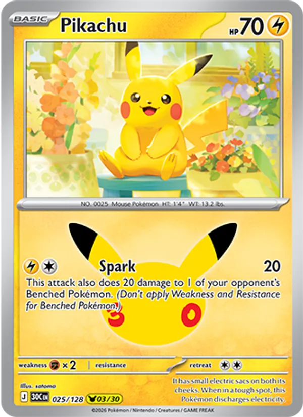 Pikachu Normal 025/128 30th Celebration Pokémon Card