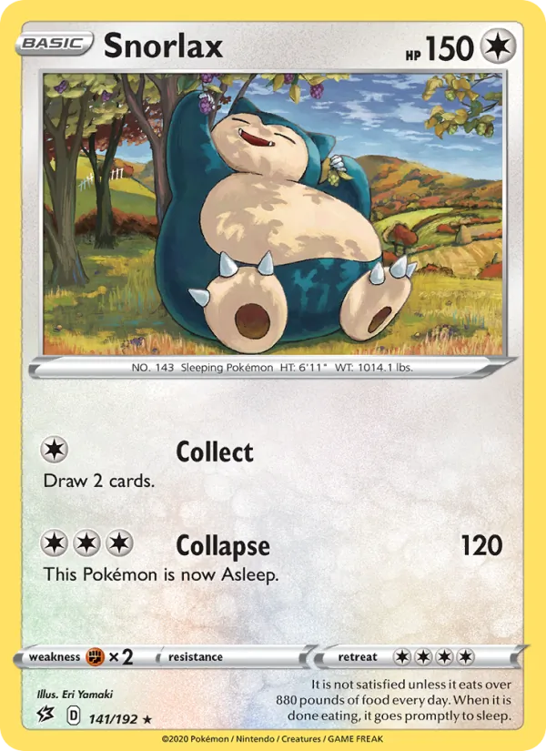Snorlax Reverse Holo 141/192 Rebel Clash Pokémon Card