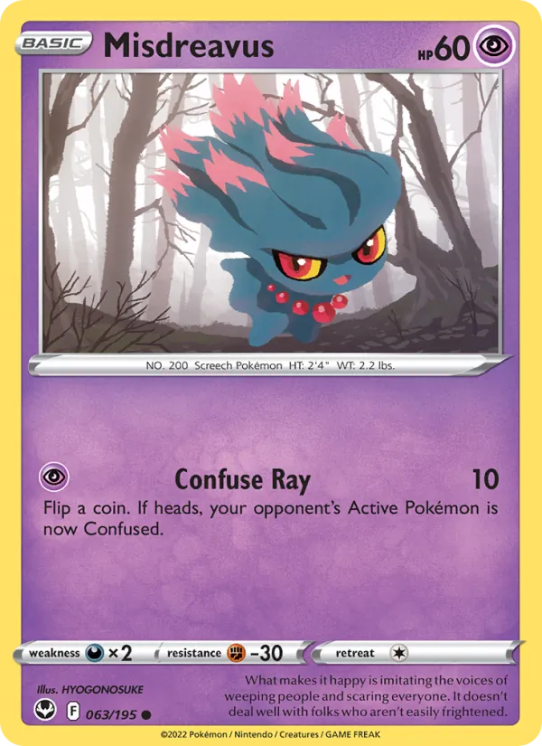 Misdreavus Reverse Holo 063/195 Silver Tempest Pokémon Card