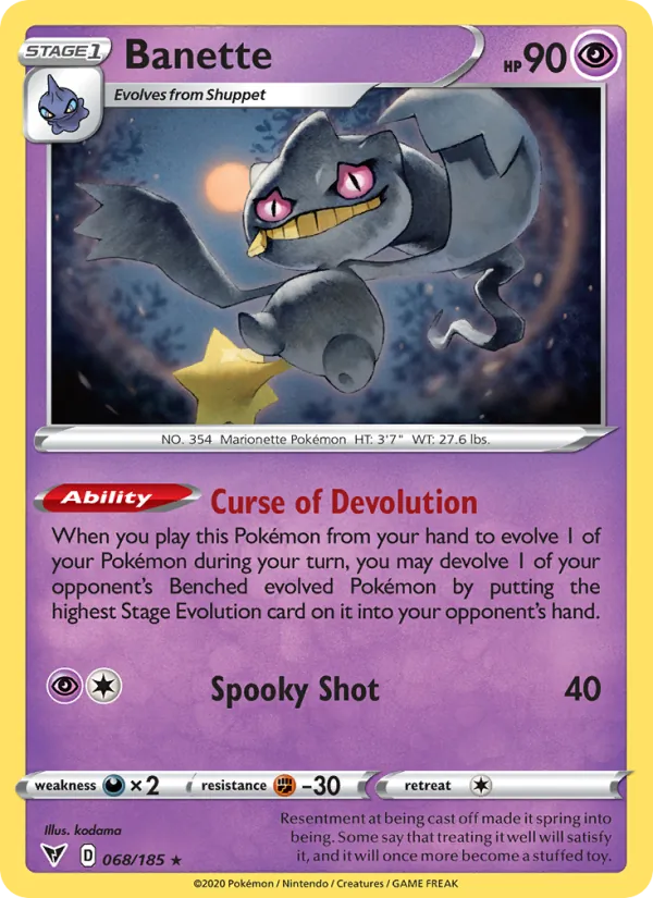 Banette Reverse Holo 068/185 Vivid Voltage Pokémon Card
