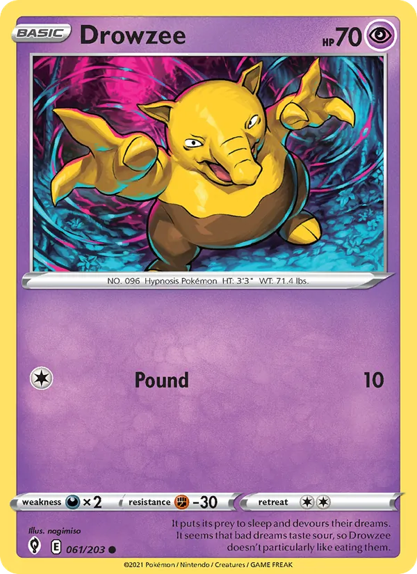 Drowzee Reverse Holo 061/203 Evolving Skies Pokémon Card