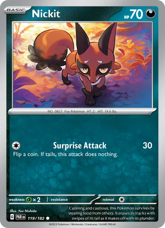 Nickit Reverse Holo 119/182 Paradox Rift Pokémon Card