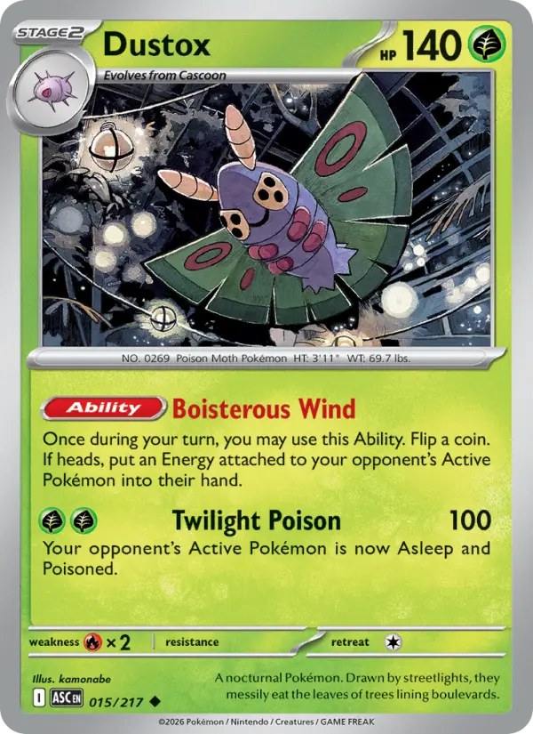 Dustox Reverse Holo 015/217 Ascended Heroes Pokémon Card