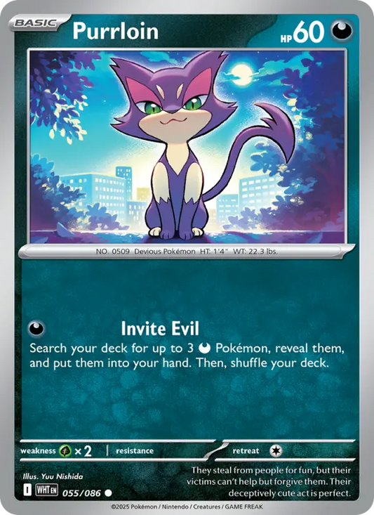Purrloin Reverse Holo 055/86 White Flare Pokémon Card