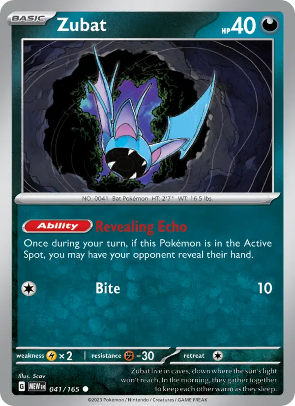 Zubat Reverse Holo 041/165 151 Pokémon Card