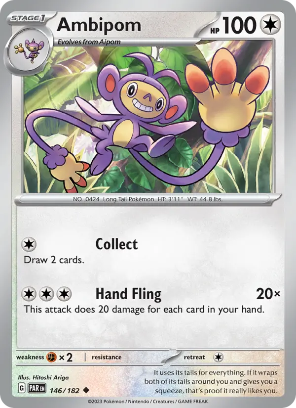Ambipom Reverse Holo 146/182 Paradox Rift Pokémon Card