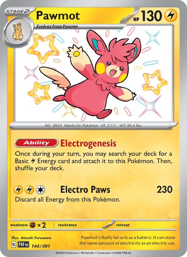 Pawmot Holo 144/91 Paldean Fates Pokémon Card