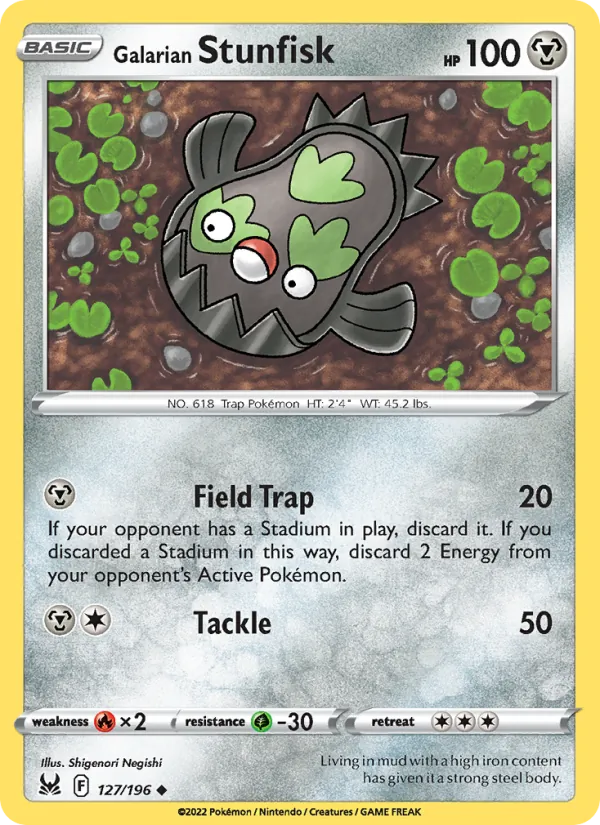 Galarian Stunfisk Reverse Holo 127/196 Lost Origin Pokémon Card