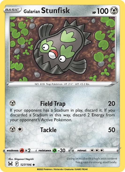Galarian Stunfisk Reverse Holo 127/196 Lost Origin Pokémon Card