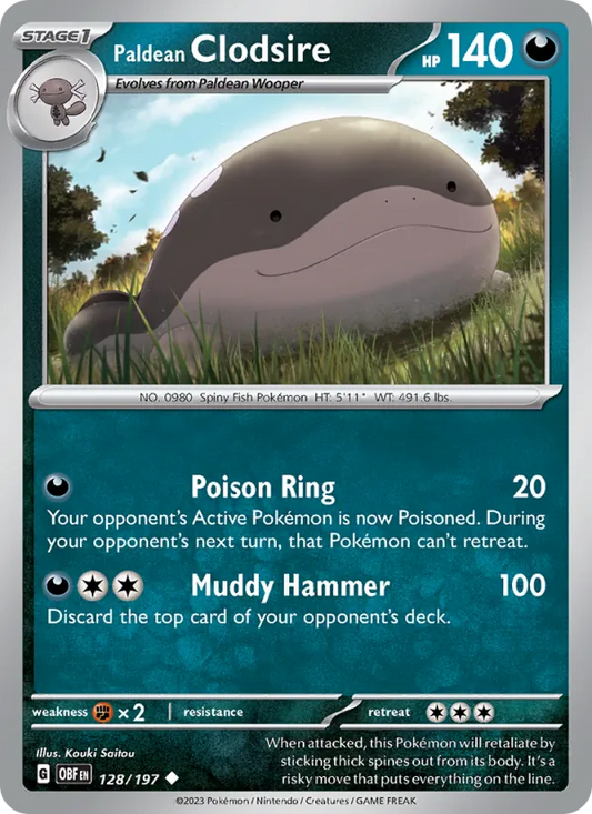 Paldean Clodsire Normal 128/197 Obsidian Flames Pokémon Card