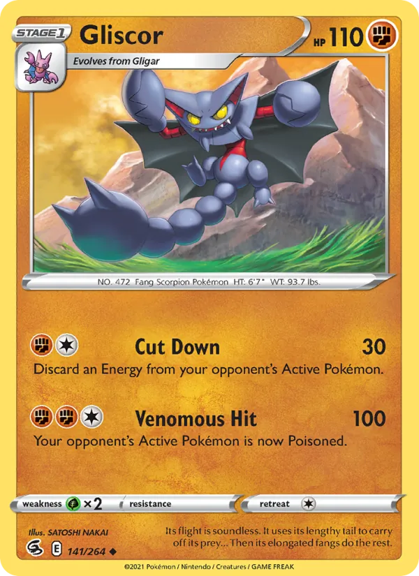 Gliscor Reverse Holo 141/264 Fusion Strike Pokémon Card