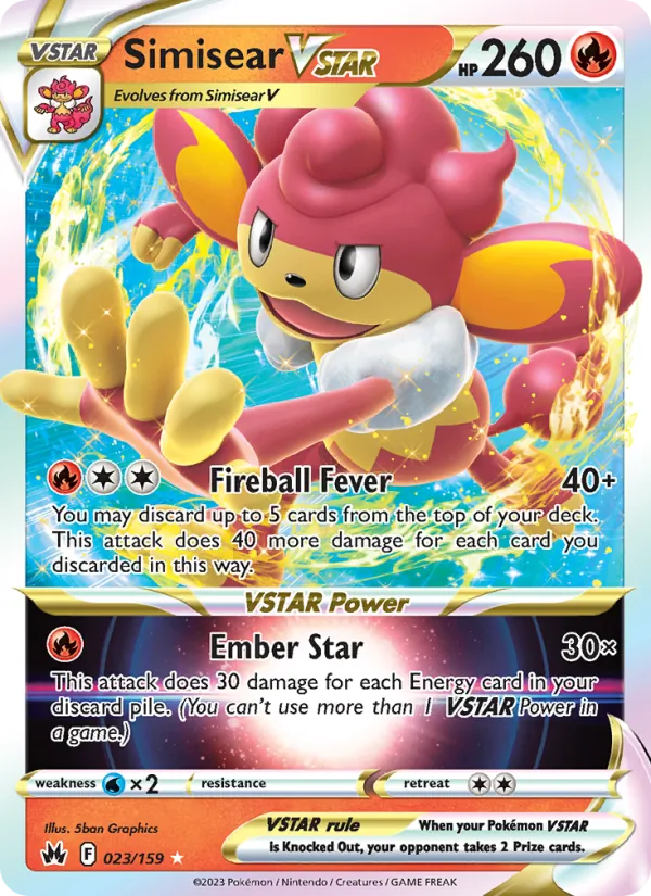Simisear VSTAR Holo 023/159 Crown Zenith Pokémon Card