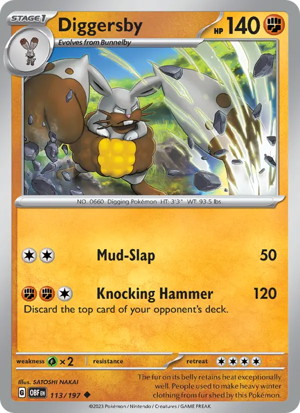 Diggersby Reverse Holo 113/197 Obsidian Flames Pokémon Card