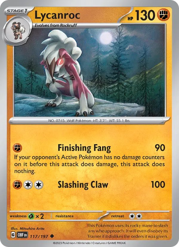 Lycanroc Reverse Holo 117/197 Obsidian Flames Pokémon Card