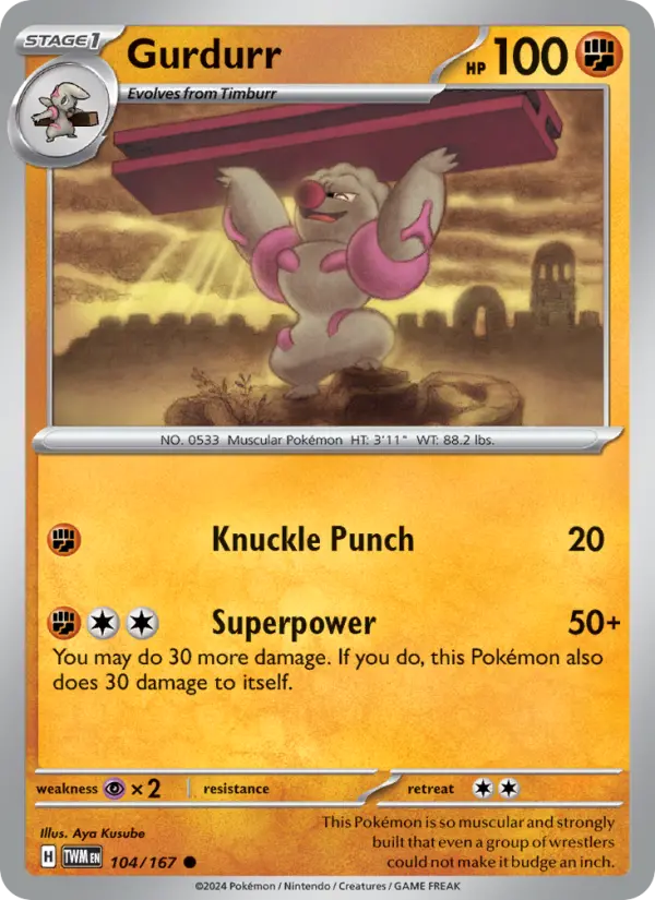 Gurdurr Reverse Holo 104/167 Twilight Masquerade Pokémon Card