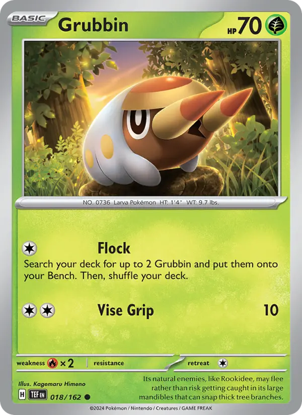 Grubbin Reverse Holo 018/162 Temporal Forces Pokémon Card