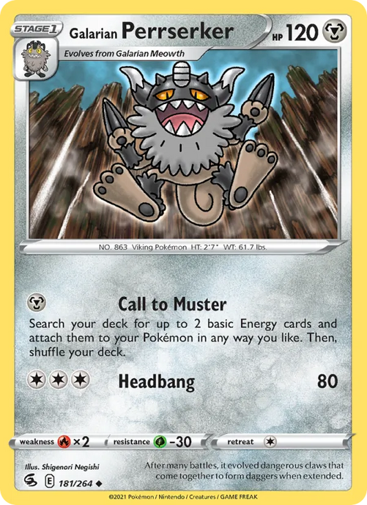 Galarian Perrserker Reverse Holo 181/264 Fusion Strike Pokémon Card