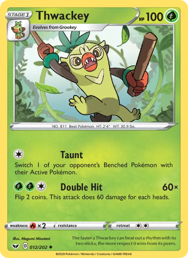 Thwackey Reverse Holo 012/202 Sword & Shield Pokémon Card