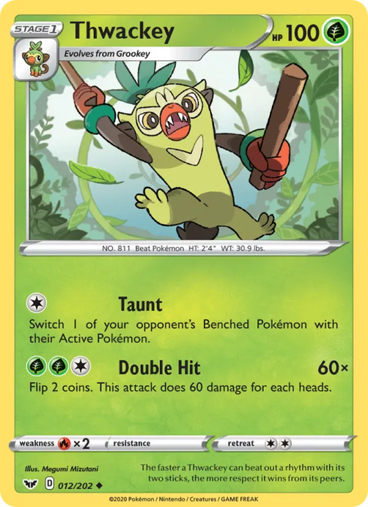 Thwackey Reverse Holo 012/202 Sword & Shield Pokémon Card