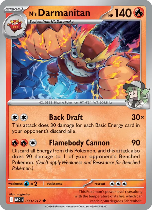N's Darmanitan Reverse Holo 033/217 Ascended Heroes Pokémon Card