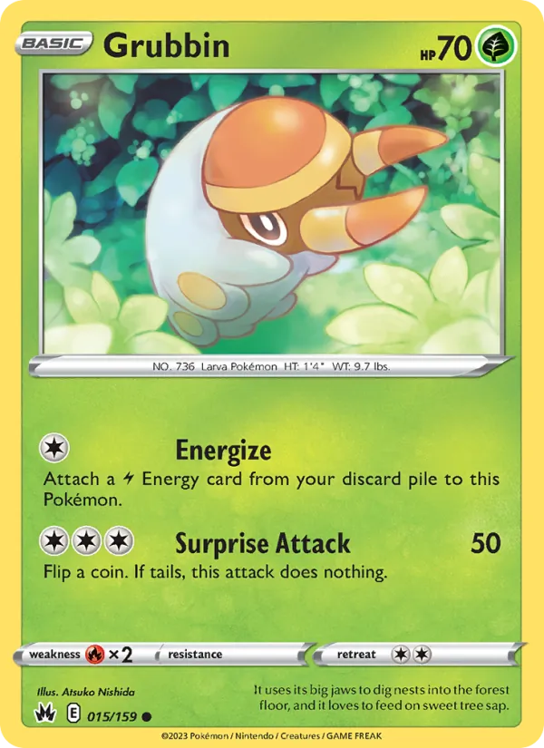 Grubbin Reverse Holo 015/159 Crown Zenith Pokémon Card