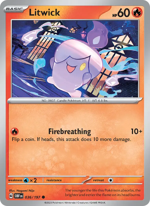 Litwick Reverse Holo 036/197 Obsidian Flames Pokémon Card