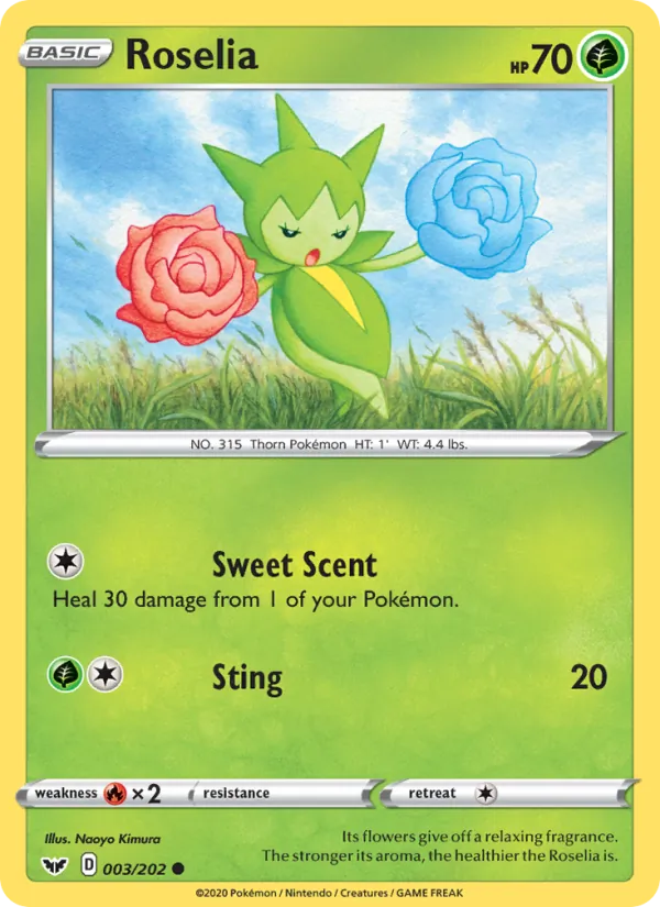Roselia Reverse Holo 003/202 Sword & Shield Pokémon Card