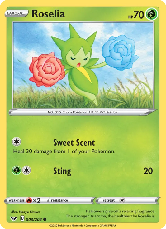 Roselia Reverse Holo 003/202 Sword & Shield Pokémon Card