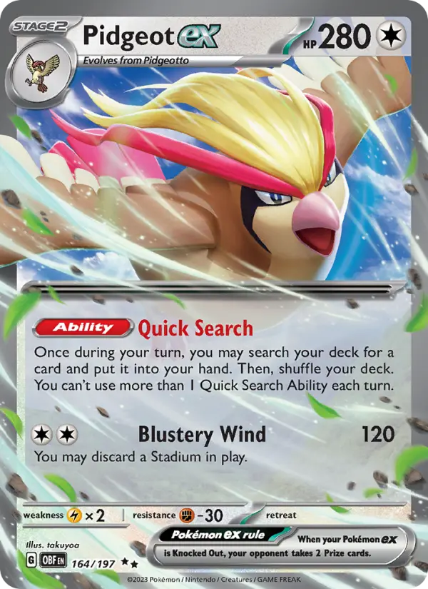 Pidgeot ex Holo 164/197 Obsidian Flames Pokémon Card