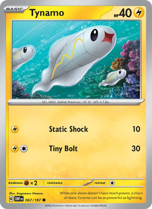 Tynamo Reverse Holo 067/197 Obsidian Flames Pokémon Card