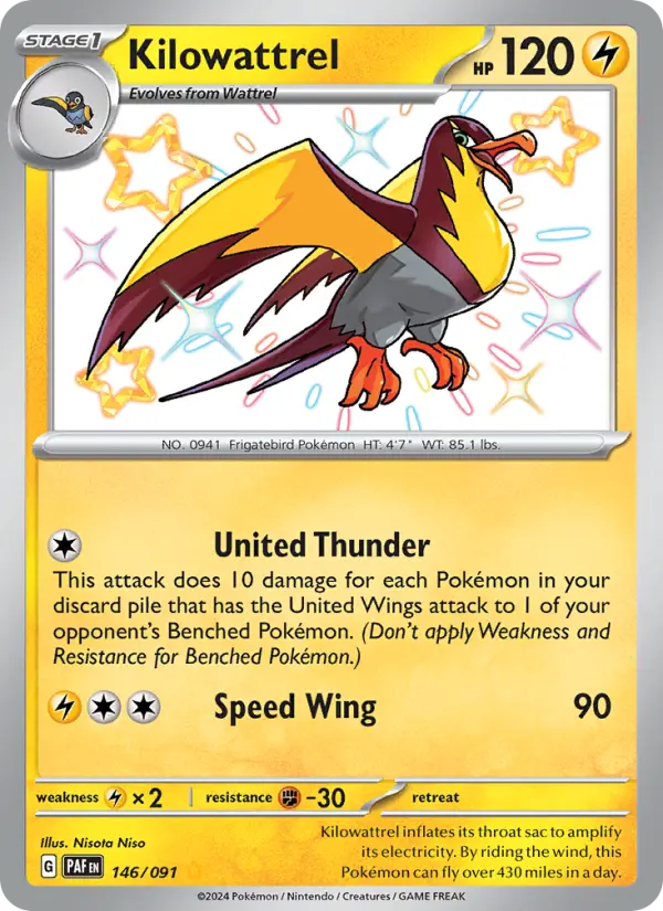 Kilowattrel Holo 146/91 Paldean Fates Pokémon Card