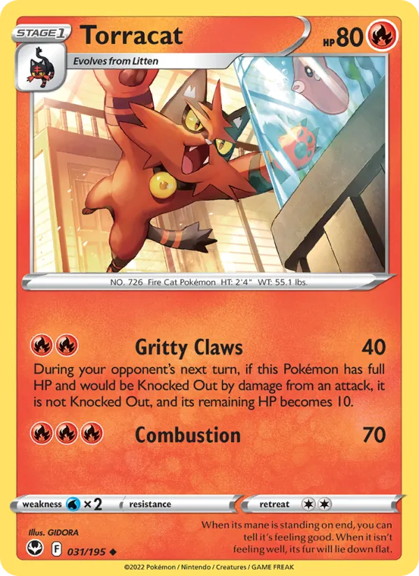 Torracat Reverse Holo 031/195 Silver Tempest Pokémon Card