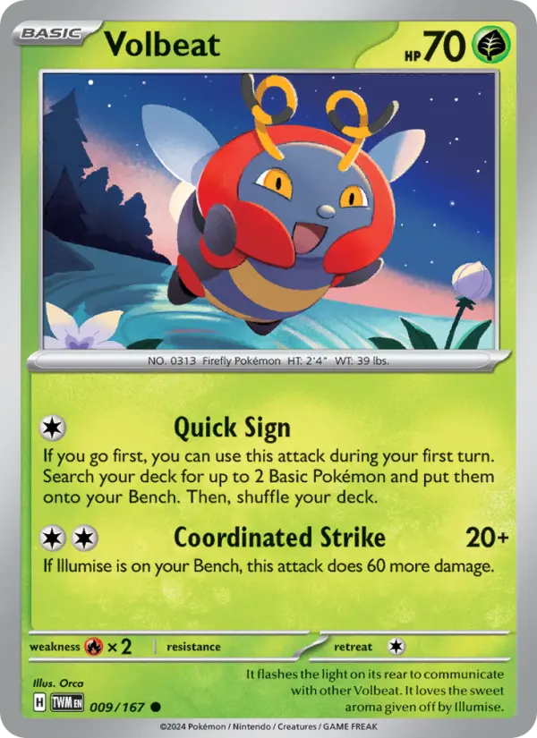 Volbeat Reverse Holo 009/167 Twilight Masquerade Pokémon Card