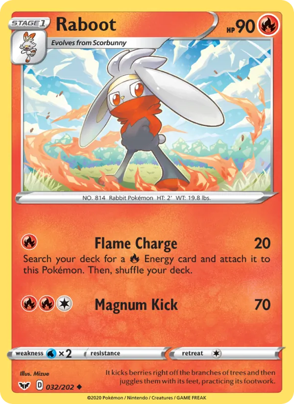 Raboot Reverse Holo 032/202 Sword & Shield Pokémon Card