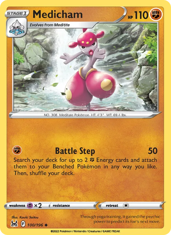 Medicham Reverse Holo 100/196 Lost Origin Pokémon Card