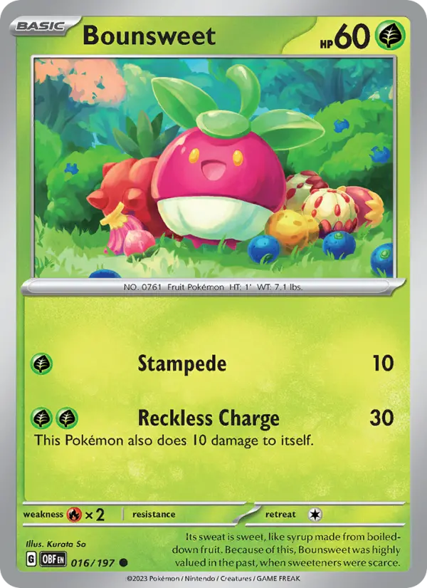 Bounsweet Reverse Holo 016/197 Obsidian Flames Pokémon Card