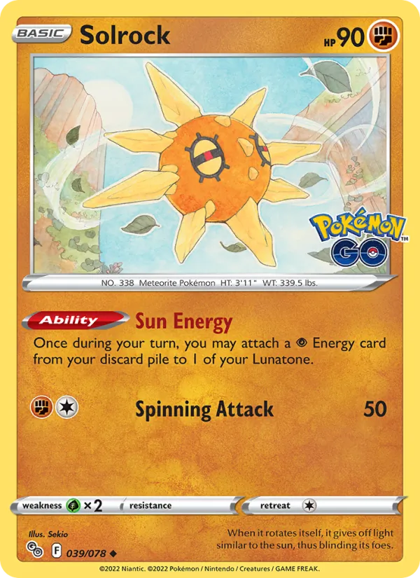 Solrock Reverse Holo 039/78 Pokémon GO Pokémon Card