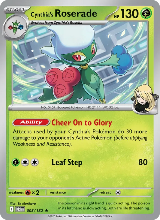Cynthia's Roserade Holo 008/182 Destined Rivals Pokémon Card