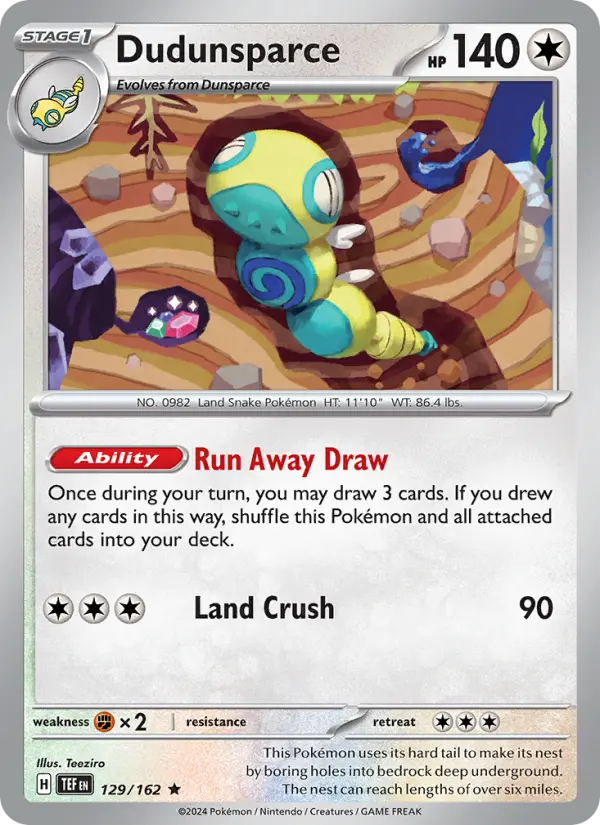 Dudunsparce Reverse Holo 129/162 Temporal Forces Pokémon Card