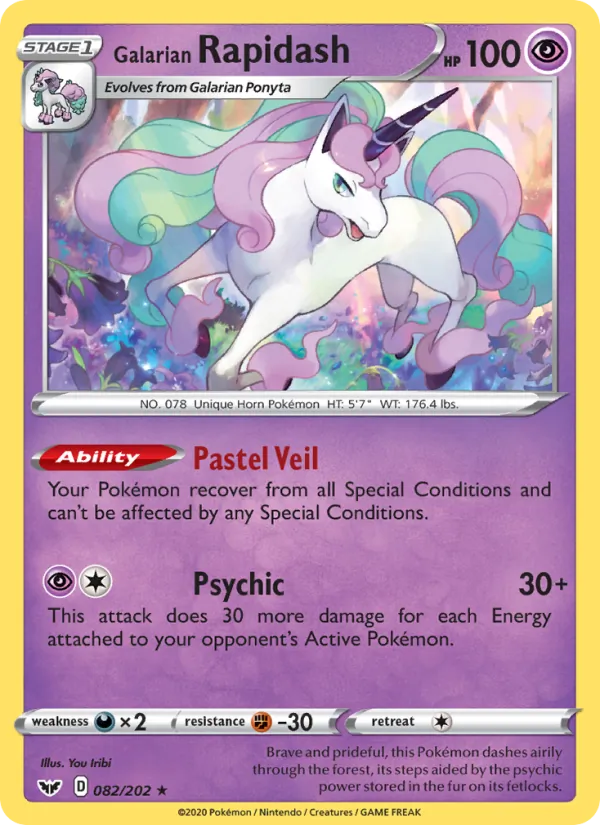 Galarian Rapidash Reverse Holo 082/202 Sword & Shield Pokémon Card