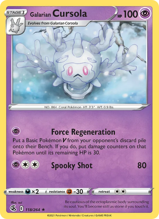Galarian Cursola Reverse Holo 118/264 Fusion Strike Pokémon Card