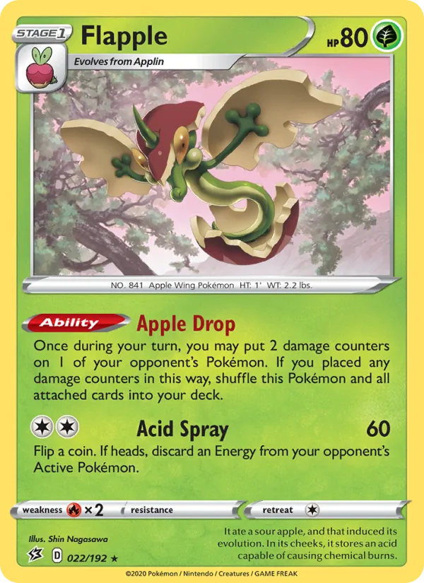 Flapple Reverse Holo 022/192 Rebel Clash Pokémon Card
