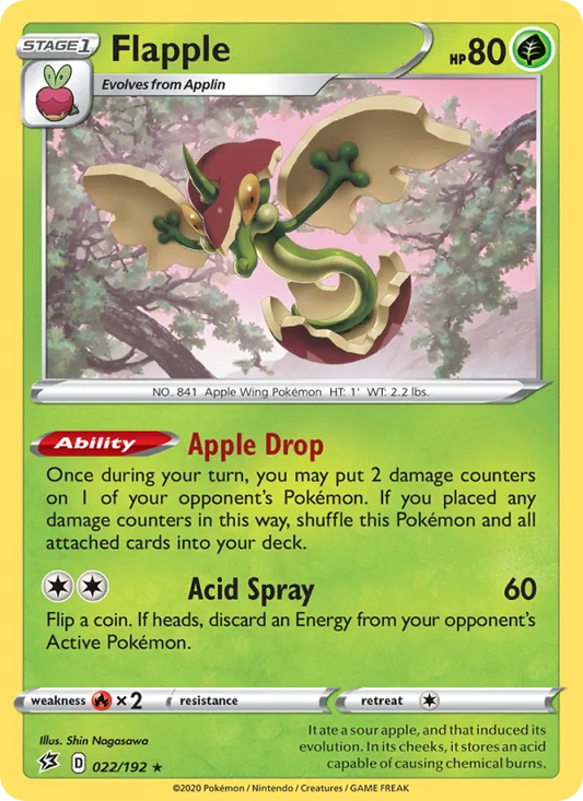 Flapple Reverse Holo 022/192 Rebel Clash Pokémon Card